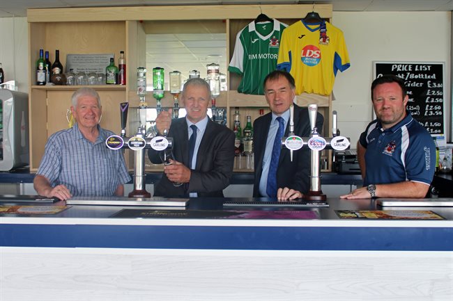 Cllr Thomas and Cllr Kemp with Barry Town United AFC Manager and Secretary in Clubuse